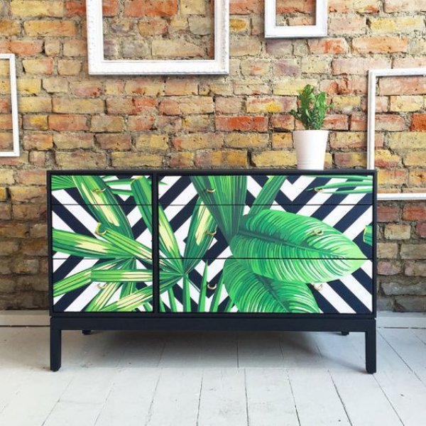 29-upcycled-vintage-retro-chest-of-drawers-with-tropical-palms-decoupage
