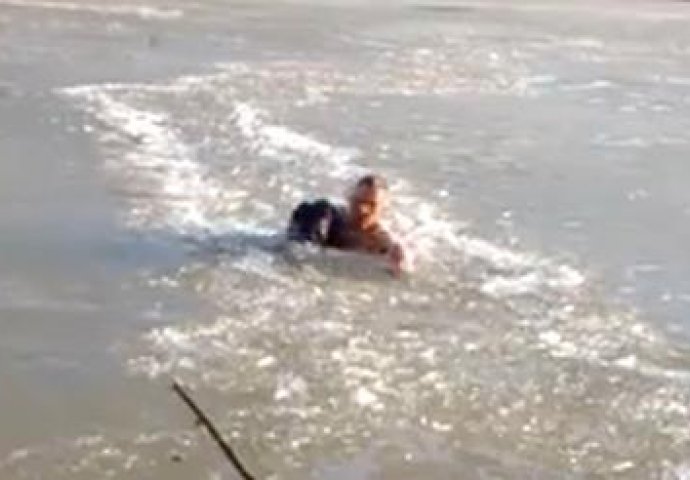 Rukama lomio led na jezeru da bi spasio psa