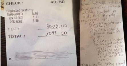 Za račun od 43 dolara konobarici ostavio bakšiš od 3.000 dolara: Razlog će vas ostaviti bez daha