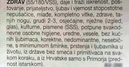 URNEBESNI oglas postao hit na Internetu: Hrvat opisao kakvu ženu traži i nasmijao region!