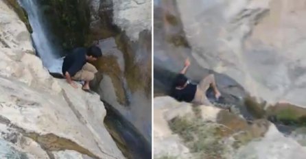 (VIDEO) Pokušao je preskočiti klizavi vodopad, a onda je platio cijenu svoje gluposti!