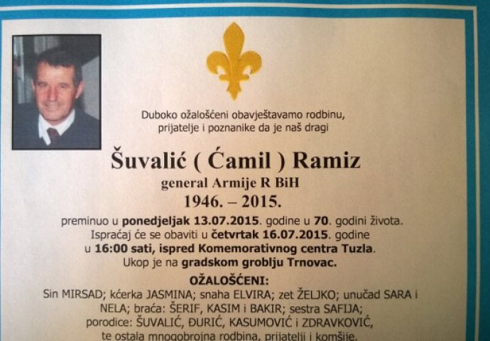 Preminuo Ramiz Šuvalić, general Armije Republike BiH