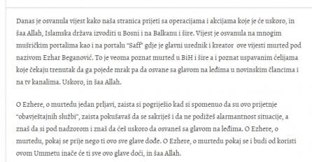 ISIS-ovi pomoćnici zaprijetili da će ubiti bh. novinara Ezhera Beganovića