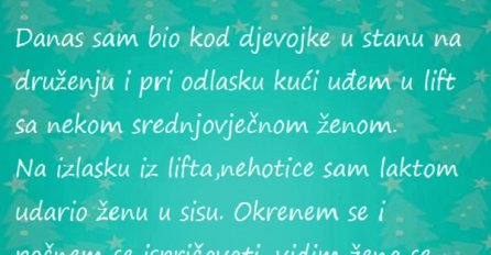 Nenamjerno je udario ženu laktom  pri izlasku iz lifta, njena reakcija je urnebesna!