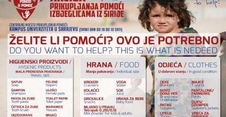 Poziv građanima da se pridruže akciji  prikupljanja pomoći za izbjeglice iz Sirije