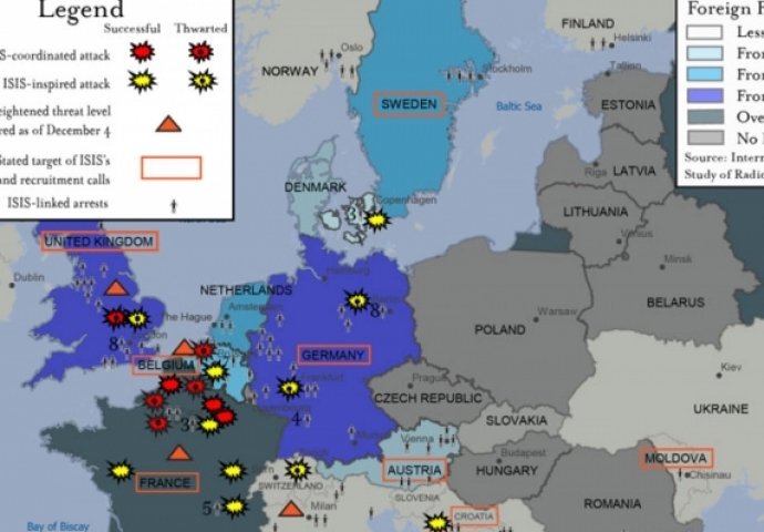 Mapa ISIL-a u Evropi: Srbija i BiH zemlje napada i regrutovanja