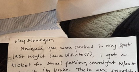 Ostavila poruku strancu koji se parkirao na njeno mjesto, ono što je dočekalo nije mogla da sanja