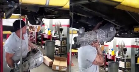 Njemu ne treba dizalica, da li je ovo najjači automehaničar? (VIDEO)