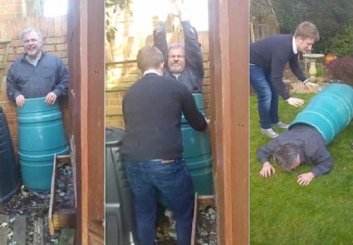 Viralni hit: Tata zaglavio u bačvi za kompost, pogledajte kako su ga izvukli (VIDEO)