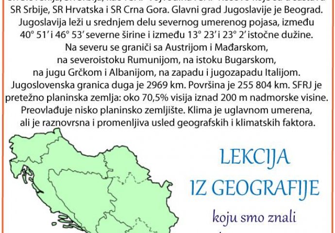 Lekcija iz geografije koju smo znali kao pjesmicu 