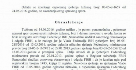 Vlada FBiH pokušala ugasiti Sindikat osnovnog obrazovanja kako bi lakše došla do kolektivnih ugovora