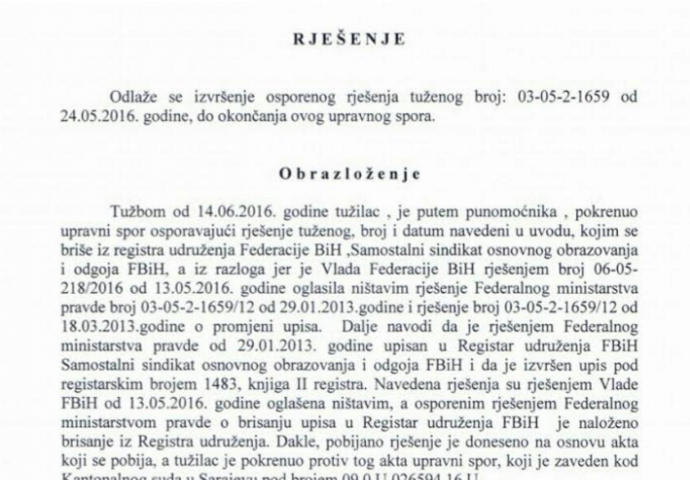 Vlada FBiH pokušala ugasiti Sindikat osnovnog obrazovanja kako bi lakše došla do kolektivnih ugovora