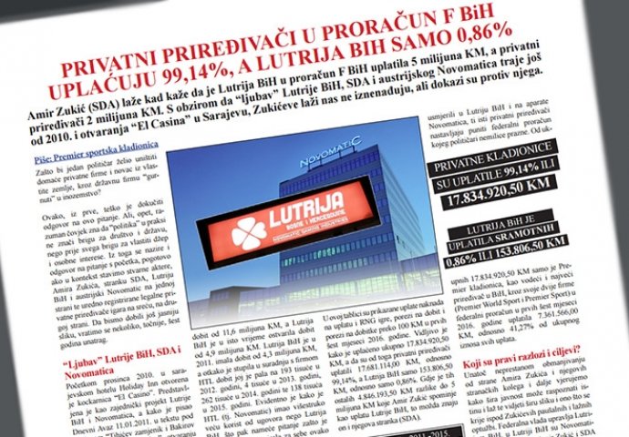Premier tvrdi: Privatni priređivači u proračun F BiH uplaćuju 99,14%, a Lutrija BIH samo 0,86%