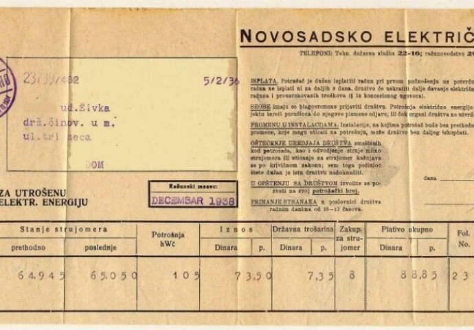 JEDNOSTAVNIJA VREMENA: Pogledajte račun za struju iz 1938!