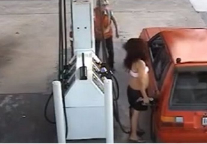 Pogledajte šta se desilo ženi koja je krala benzin na benzinskoj pumpi (VIDEO)