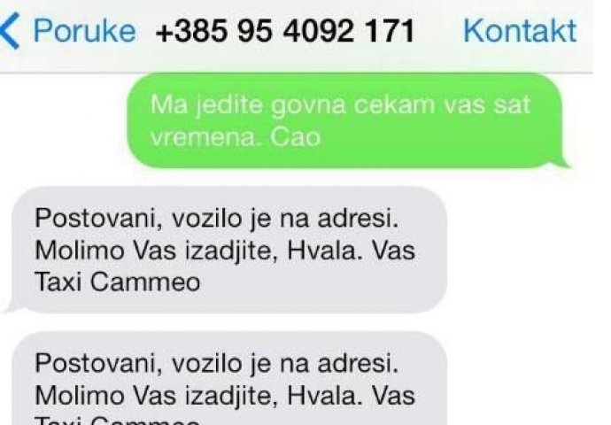 Taksista je zakasnio sat vremena na adresu, ali da će dobiti ovu poruku nikako nije očekivao 