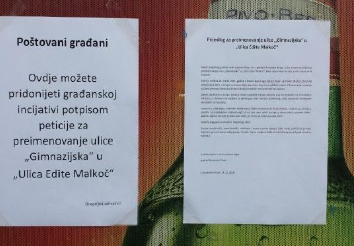 Bosanska Krupa: Prijedlog za preimenovanje ulice „Gimnazijska“ u „Ulica Edite Malkoč“