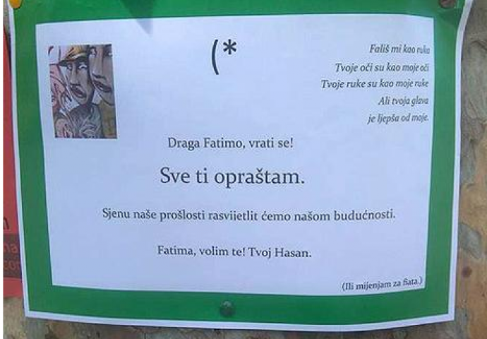 Neobičan oglas u Mostaru: Hasan moli Fatimu da mu se vrati, ili će je zamijeniti za „fiata“