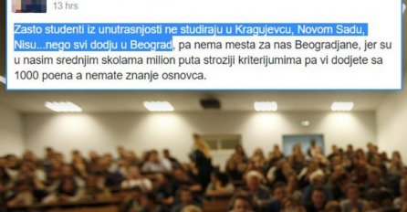 Student iz Beograda izazvao rat na Facebooku: Što ne studirate u Kragujevcu, NS, Nišu nego svi dođete pa nema mjesta za nas?! (FOTO)