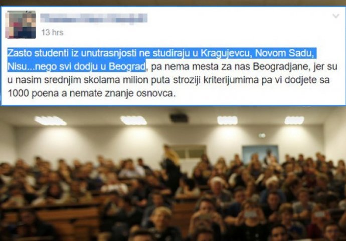 Student iz Beograda izazvao rat na Facebooku: Što ne studirate u Kragujevcu, NS, Nišu nego svi dođete pa nema mjesta za nas?! (FOTO)