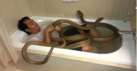 Kupao se sa dvije zmije: Kada je zatražio poljubac, dogodilo se nešto neočekivano (VIDEO)