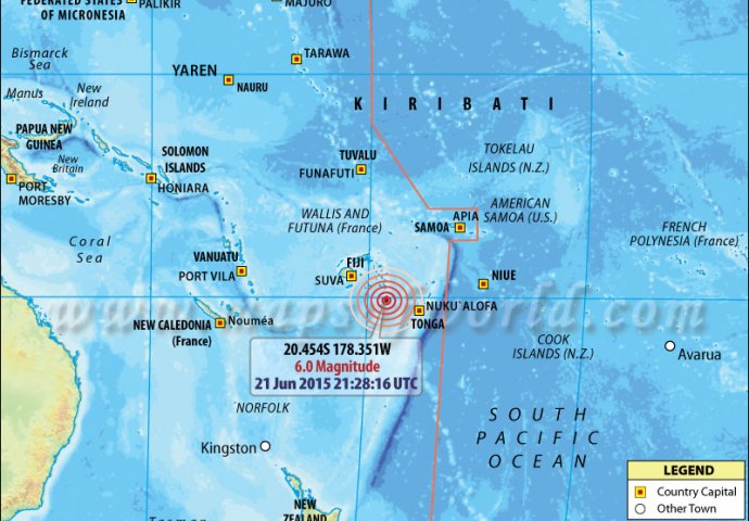 Zemljotres jačine 7,2 stepena pogodio Fidži
