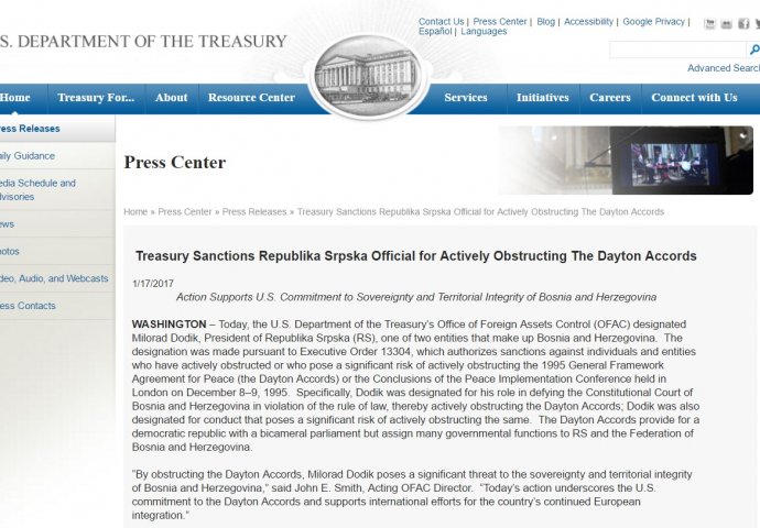 Početak kraja: Dodik na crnoj listi SAD, a svi koji ga budu pomagali bit će sankcionisani!