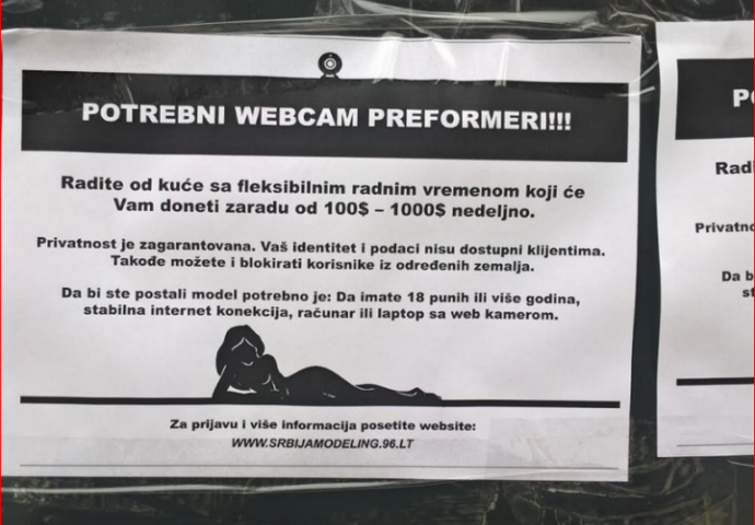 Oglas iz Srbije šokirao regiju: SA OGLASNE PLOČE POZIVAJU NA PROSTITUCIJU, PLATA DO 1000 DOLARA SEDMIČNO