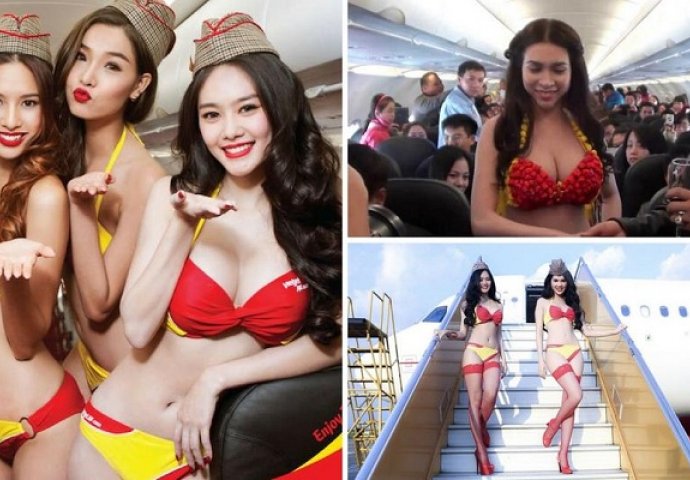 Stjuardese poslužuju putnike u bikinijima svi žele na taj let