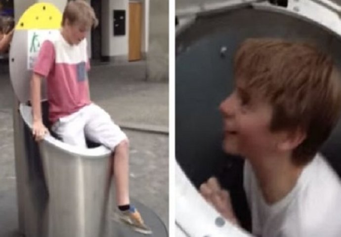 Šala ga koštala: Jedan od dječaka je ušao u metalnu kantu za smeće, bolje da nije! (VIDEO)