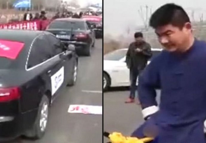 Pogledajte kako ovaj Kinez vlastitim testisima vuče sedam automobila (VIDEO)