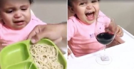 Beba ne želi cuclu, ni mlijeko, niti da jede: Kada stave čašu vina ispred nje, ona se oduševi! (VIDEO)