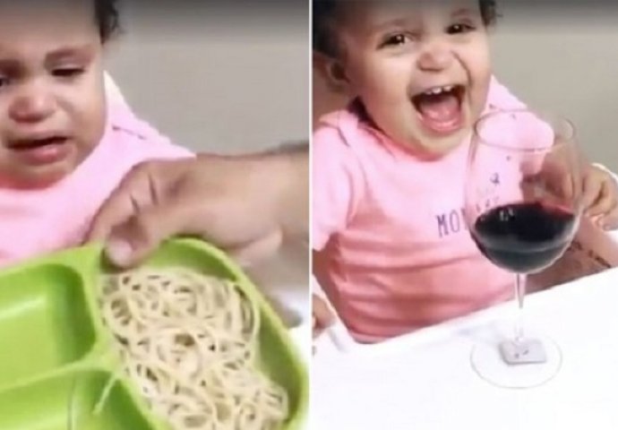 Beba ne želi cuclu, ni mlijeko, niti da jede: Kada stave čašu vina ispred nje, ona se oduševi! (VIDEO)