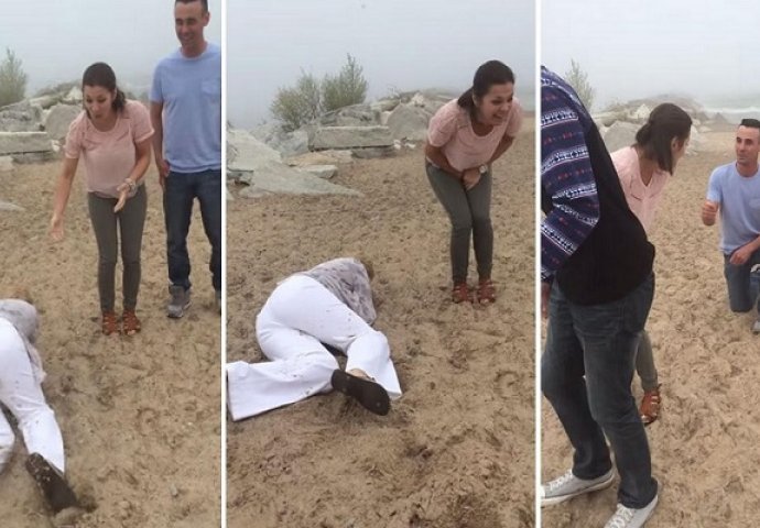 Punica se "rasula" po pijesku plaže, no on je kleknuo i zaprosio joj kći! (VIDEO)