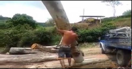 On je toliko jak da ogromno deblo drveta nosi rukama bez problema, sada je svima otkrio svoj nevjerovatni trik! (VIDEO)