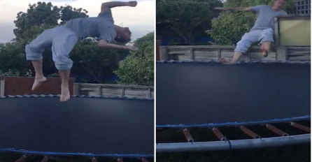 Htio je da impresionira svoju ženu i kćerkicu skokom na trampolini, a sada mu se zbog ovoga cijeli svijet smije (VIDEO)