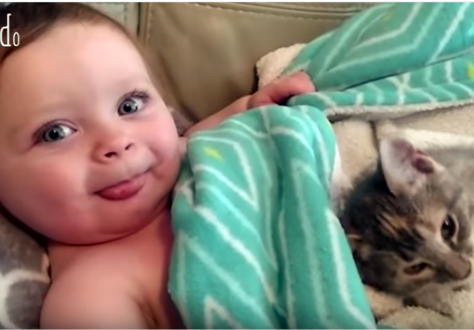 OVO ĆE VAM ULJEPŠATI DAN:  Najslađa beba koju ćete danas vidjeti,  ne razdvaja se od svoje mace! (VIDEO)