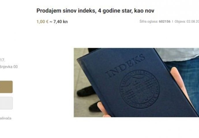 HIT OGLAS: Prodajem sinov indeks, četiri godine star, a kao nov! (FOTO)