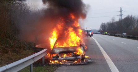 POŽAR GASE TRI VATROGASNE EKIPE: Požar zahvatio okolnu šumu, Renault Megane u potpunosti izgorio 