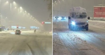 LEDENI PRIZORI NA PUTEVIMA: Pao snijeg, kamioni zaglavili na cesti (FOTO)