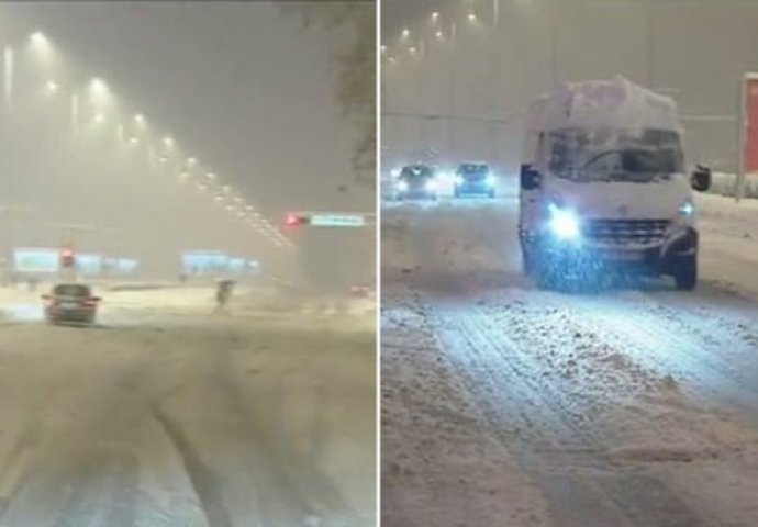 LEDENI PRIZORI NA PUTEVIMA: Pao snijeg, kamioni zaglavili na cesti (FOTO)