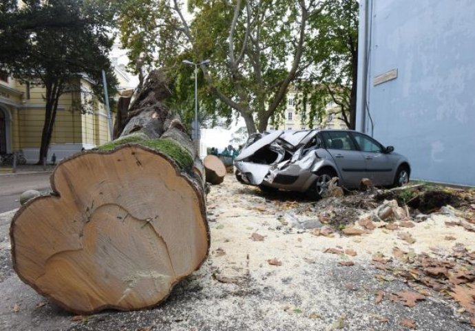 UPALJEN CRVENI ALARM: Snažan vjetar napravio haos, uništeni automobili, katastrofa na putevima (FOTO)