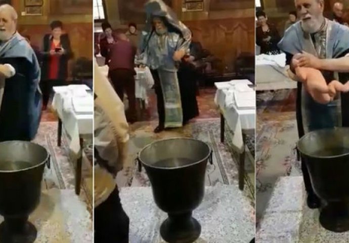 Uznemirujuća snimka: Svećenika iznervirao plač bebe tokom krštenja pa je luđački potapao u svetu vodicu