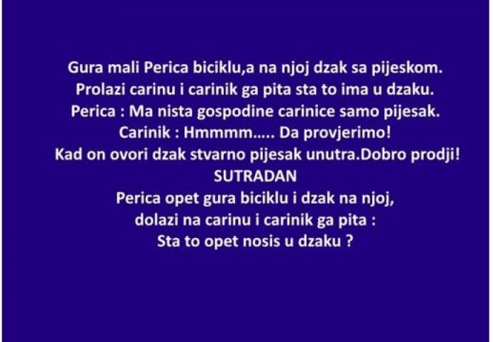 VIC : Gura mali Perica biciklu,a na njoj dzak sa pijeskom.