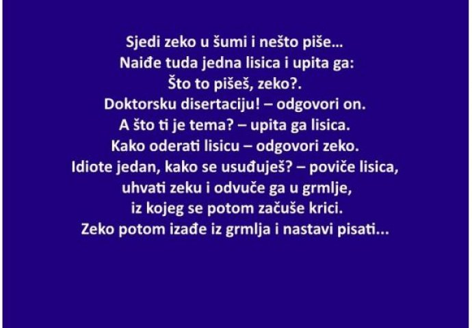 VIC: Sjedi zeko u šumi i nešto piše… Naiđe tuda jedna lisica i upita ga: