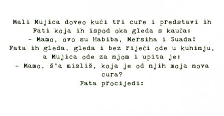 VIC: Mali Mujica doveo kući tri cure i predstavi ih Fati koja ih ispod oka gleda s kauča: