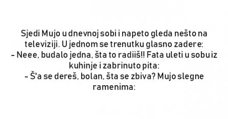 VIC : Sjedi Mujo i napeto gleda nešto na televiziji