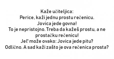 VIC : Kaže učiteljica:  Perice, kaži jednu prostu rečenicu.