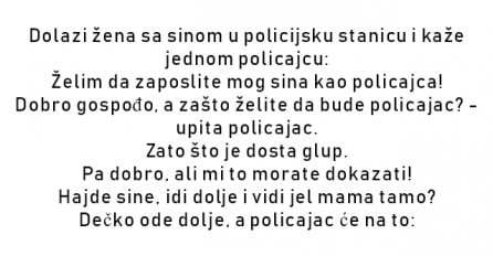 VIC : Dolazi žena sa sinom u policijsku stanicu i kaže jednom policajcu: