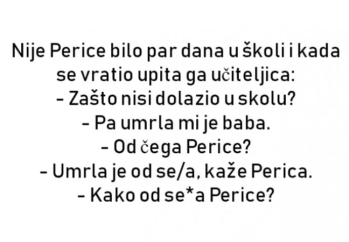 VIC : Nije Perice bilo par dana u školi i kada se vratio upita ga učiteljica: